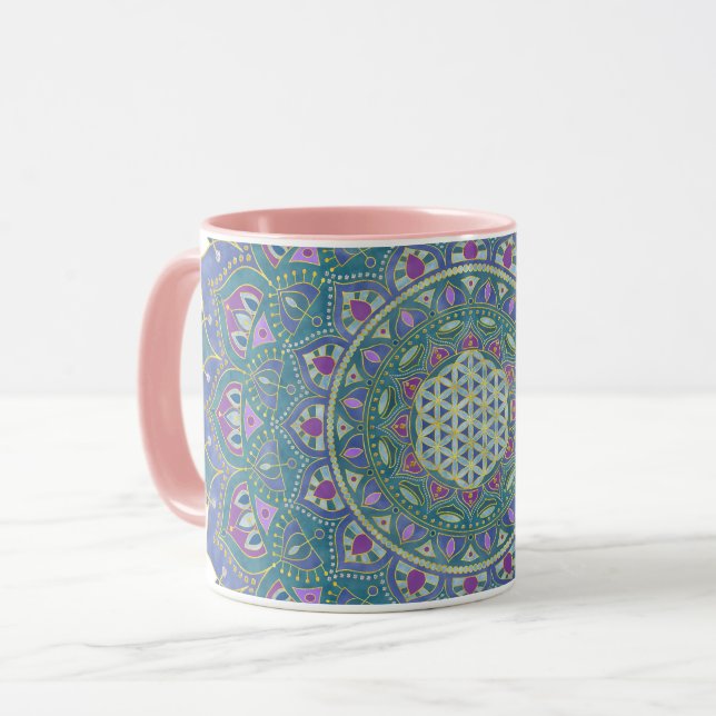 Caneca Flor da Vida - Mandala Estilo Índia 1 (Frente Esquerda)