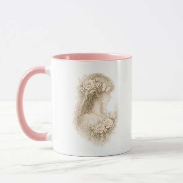 Caneca Flor de Borboleta Menina Floral (Esquerda)