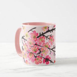 Caneca Flor de cerejeira rosa floral das damas de honra