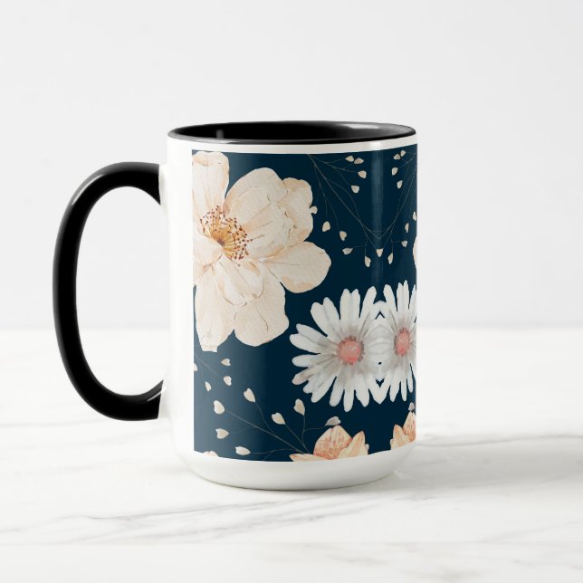 Caneca Flor de Cor Clara com Fundo de Oceano Escuro (Esquerda)