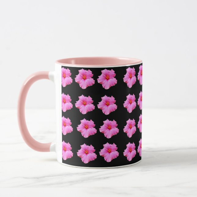 Caneca Flor De Hibisco, Cor-De-Rosa E Preta, Combo (Esquerda)