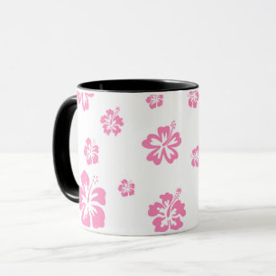 Caneca Flor de Hibisco Rosa e Branco Personalizada