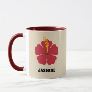 Caneca Flor de Hibisco Vermelha   Adicione Seu Nome