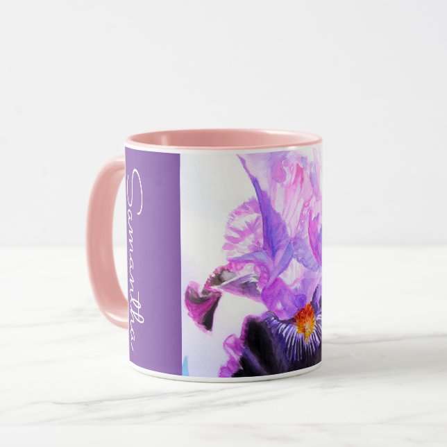 Caneca Flor de Íris Roxa Aquarela Mulheres Íris (Frente Esquerda)
