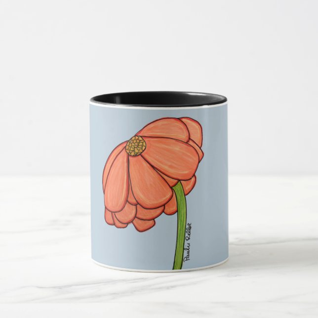 Caneca Flor de Laranja com fundo Azul (Centro)