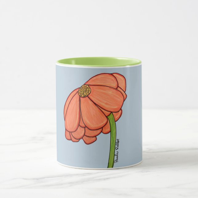 Caneca Flor de Laranja com fundo Azul (Centro)