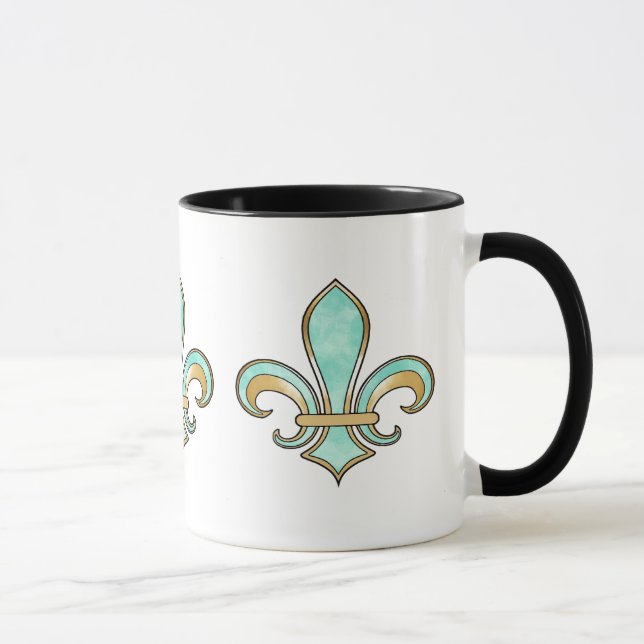Caneca Flor de lis na cor sólida - Aqua de turquesa (Direita)