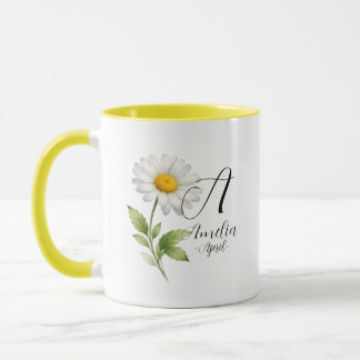 Caneca Flor de Nascimento de Abril – Design de Monograma 