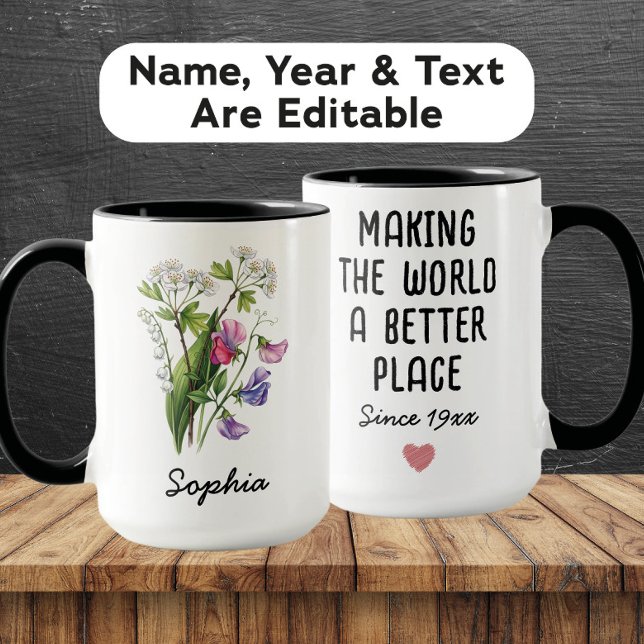 Caneca Flor de Nascimento Personalizada de Maio - Nome Pe (Criador carregado)