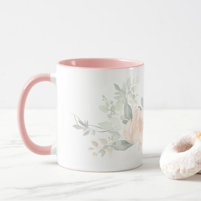 Caneca Flor de rosa moderno rosa simples para ela (Com Donut)