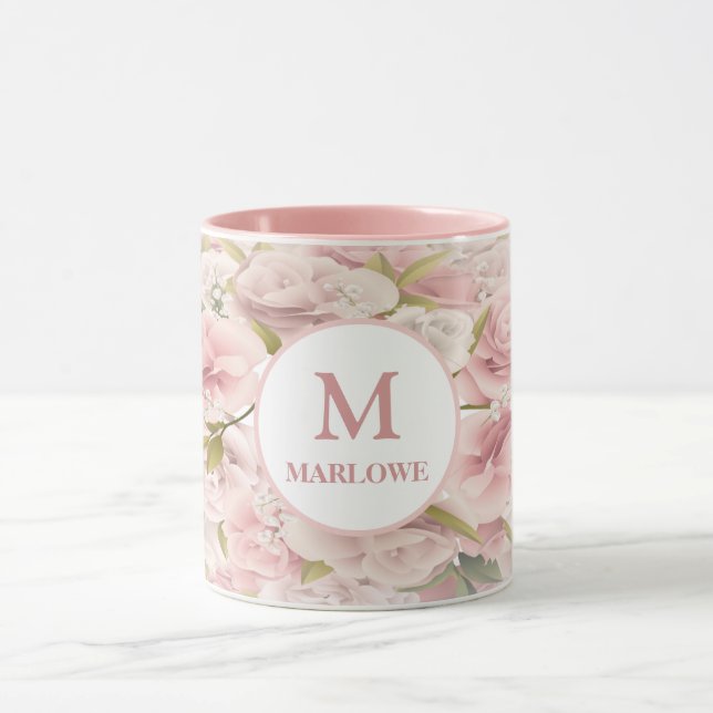 Caneca Flor de rosa romântico chic elegante (Centro)
