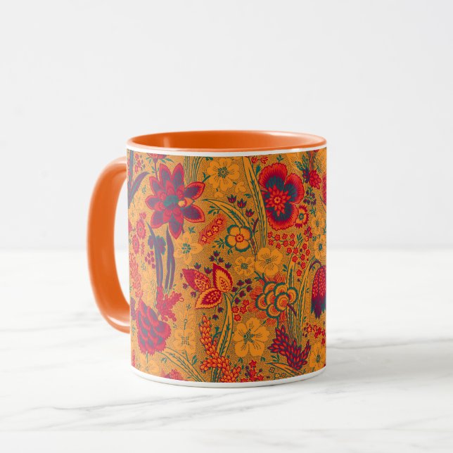 CANECA FLOR DE TULIPAS LARANJA AMARELO SELVAGEM, FOLHAS F (Frente Esquerda)