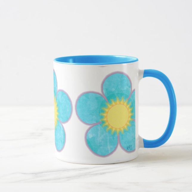 Caneca Flor de Verão Azul Turquesa Ousada (Direita)