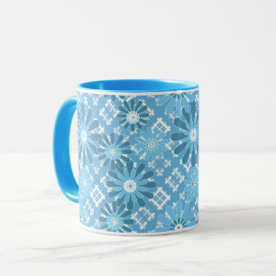 Caneca Flor de xadrez abstrato moderna e sem costura