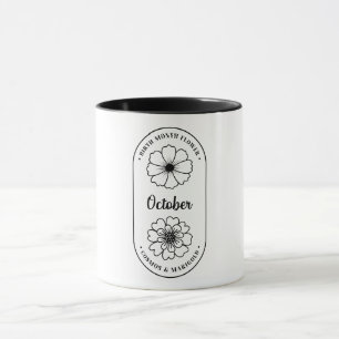Caneca Flor do Mês de Nascimento Outubro Cosmos Calêndula