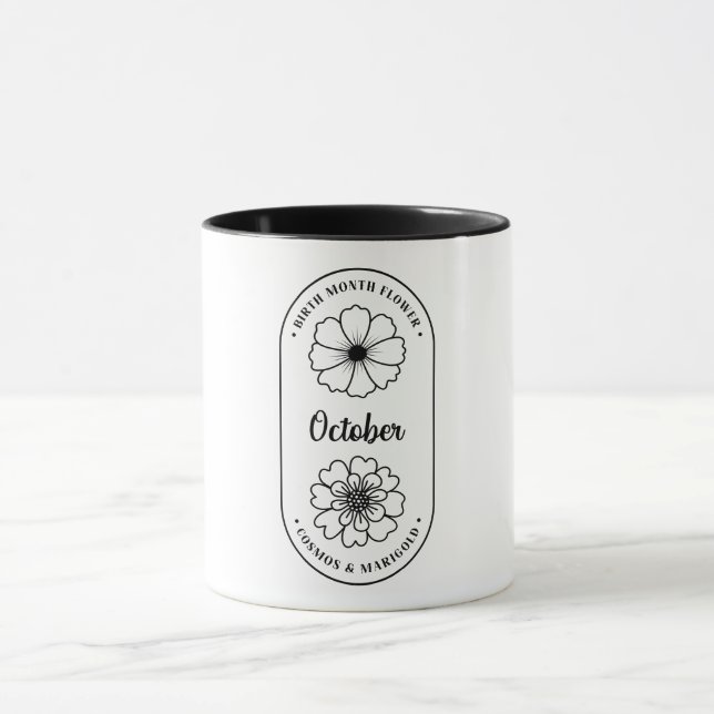 Caneca Flor do Mês de Nascimento Outubro Cosmos Calêndula (Centro)
