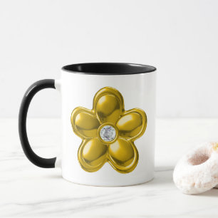 CANECA FLOR DOURADO COM DIAMANTE