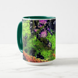 Caneca Flor e folhas, envelhecidas em mosaico esculpido