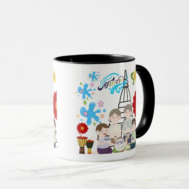 Caneca Flor esplêndida perfumada preta & branca (Frente Esquerda)
