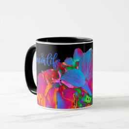 Caneca Flor floral cor azul-rosa púrpura, cor-de-rosa ver