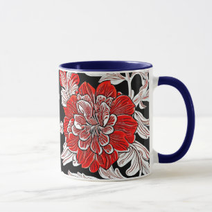 Caneca Flor Nouveau de Arte Negra Vermelha e Branca