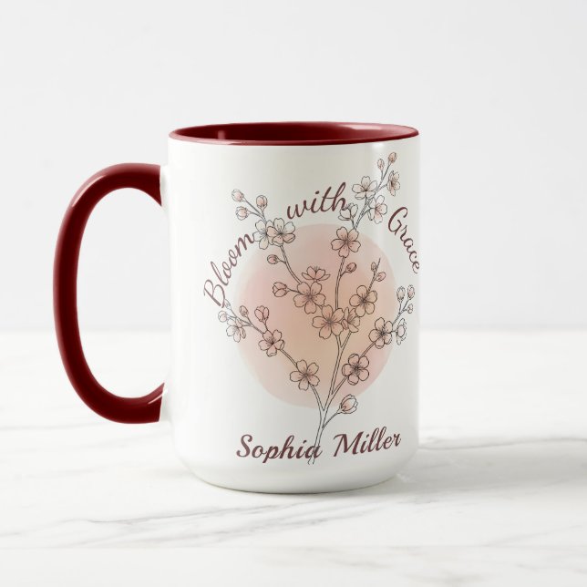 Caneca Flor Personalizada de Nascimento com Nome Personal (Esquerda)