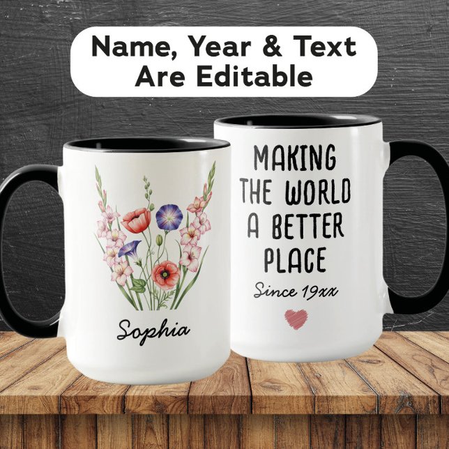 Caneca Flor Personalizada de Nascimento de Agosto - Nome  (Criador carregado)