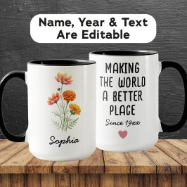 Caneca Flor Personalizada de Nascimento de Outubro - Nome