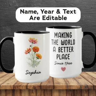 Caneca Flor Personalizada de Nascimento de Outubro - Nome