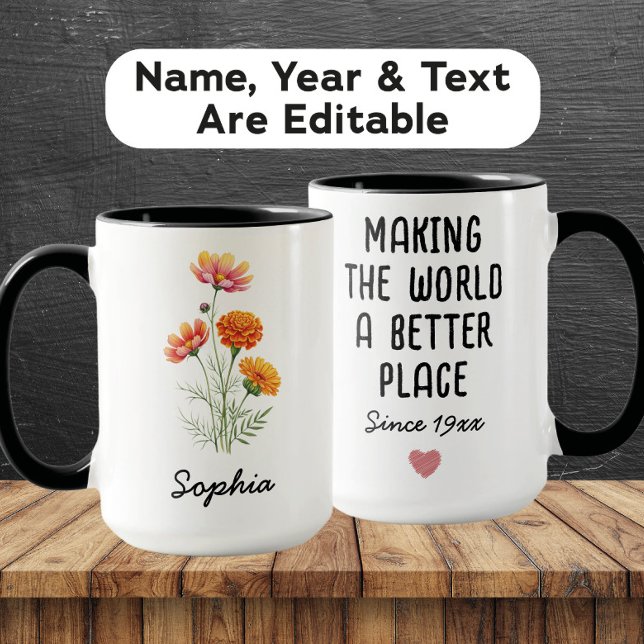 Caneca Flor Personalizada de Nascimento de Outubro - Nome (Criador carregado)