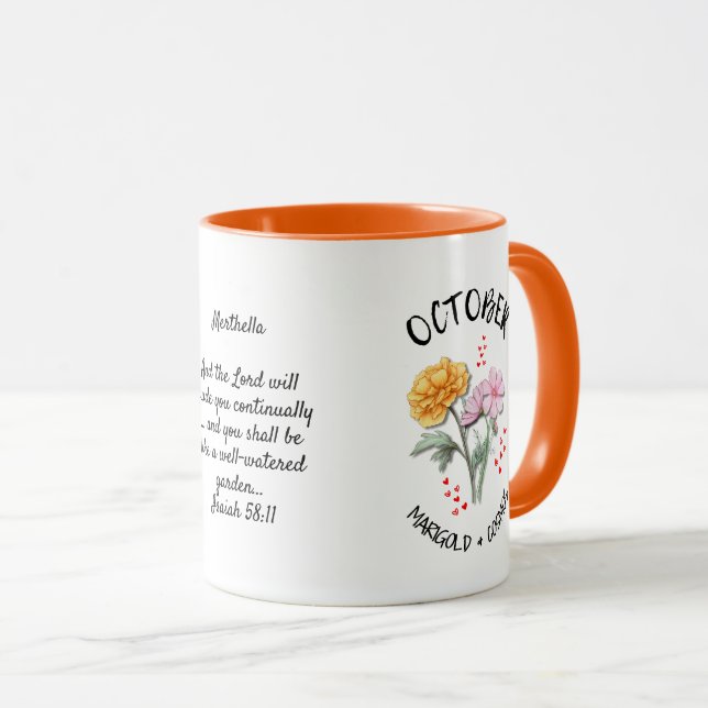 Caneca Flor Personalizado Marigold do Mês de Nascimento d (Frente Esquerda)