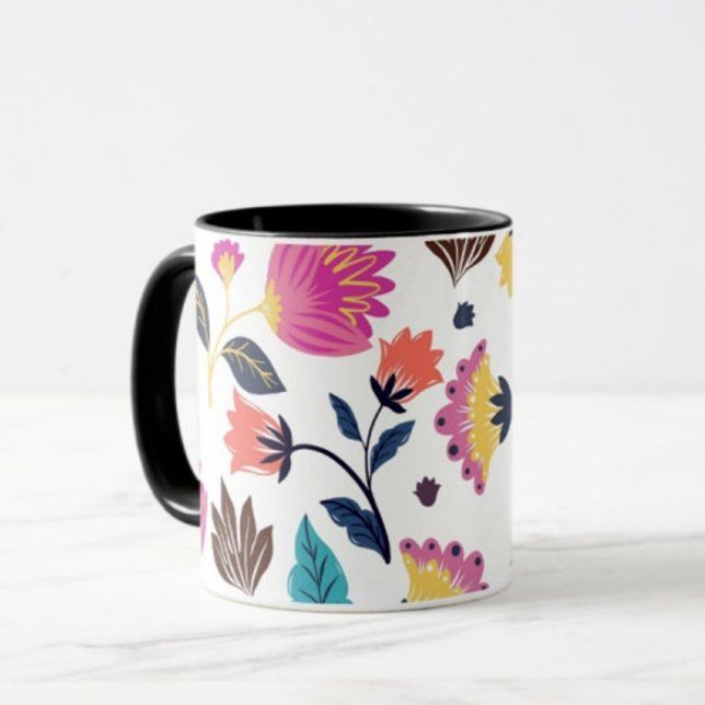 Caneca Flor Preta e Rosa E Xarope De Café (Criador carregado)