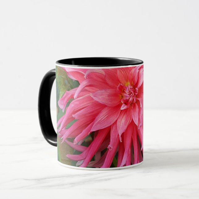 Caneca Flor rosa brilhante Dahlia. (Frente Esquerda)