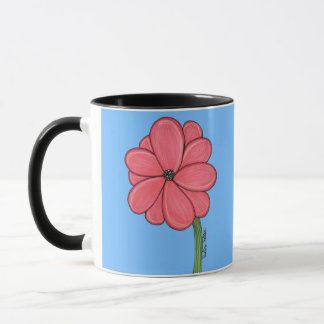 Caneca Flor Rosa Cheia com Fundo Azul