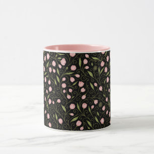 Caneca Flor rosa e branca a preto com padrão repetitivo