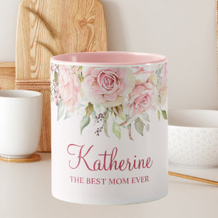 Caneca Flor Rosa Pastel Floral A Melhor Mãe de Todas