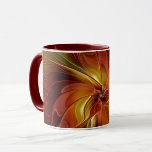 Caneca Flor verde-laranja-abstrato Vermelho Castanho-Cast