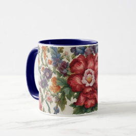 Caneca Flor Vermelho Refinado Incrível e Flores Delicadas