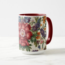 Caneca Flor Vermelho Refinado Incrível e Flores Delicadas