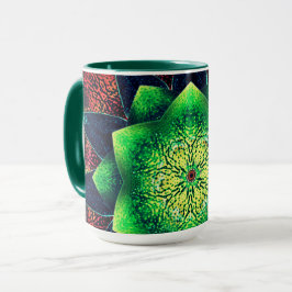 Caneca Flor virtual esverdeada e rústica, em coral