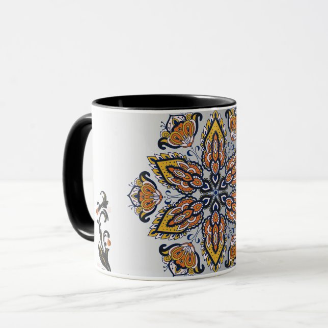 Caneca Floração Cósmica – Design Místico de Mandala (Frente Esquerda)