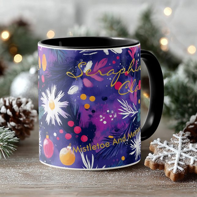 Caneca Florais abstratos festivos com enfeites de natal (Criador carregado)