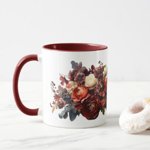 Caneca Florais Moody Escuros Borgonha Maroon Coral Branco