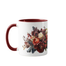 Florais Sombrios Burgundy Maroon Coral Branco
