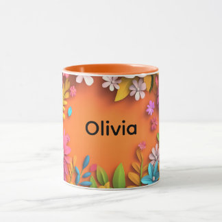 Caneca Floral 3D com Flores Botânicas Coloridas, Presente