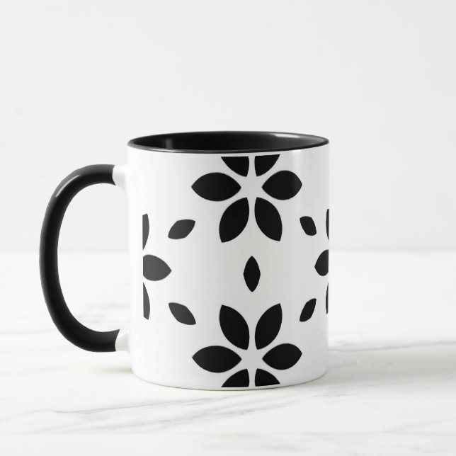 Caneca Floral Abstrato Preto e Branco Moderno (Esquerda)