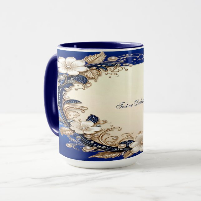 Caneca Floral Azul Branco (Frente Esquerda)