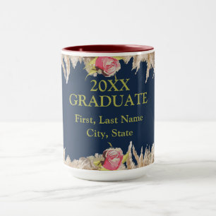 Caneca Floral Azul e Dourado Personalizado, Formatura 202