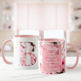 Caneca Floral B Initial Mug | Personalized Name & Traits