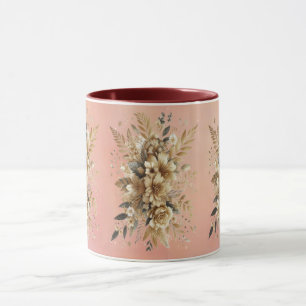Caneca Floral Bege em Fundo Rosa Bege